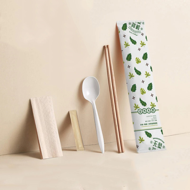 PROMPTU Cutlery Eco-amice Bamboo Chopsticks enim Restaurant Print Logo Cutlery Packaging Degradable Paper film Set