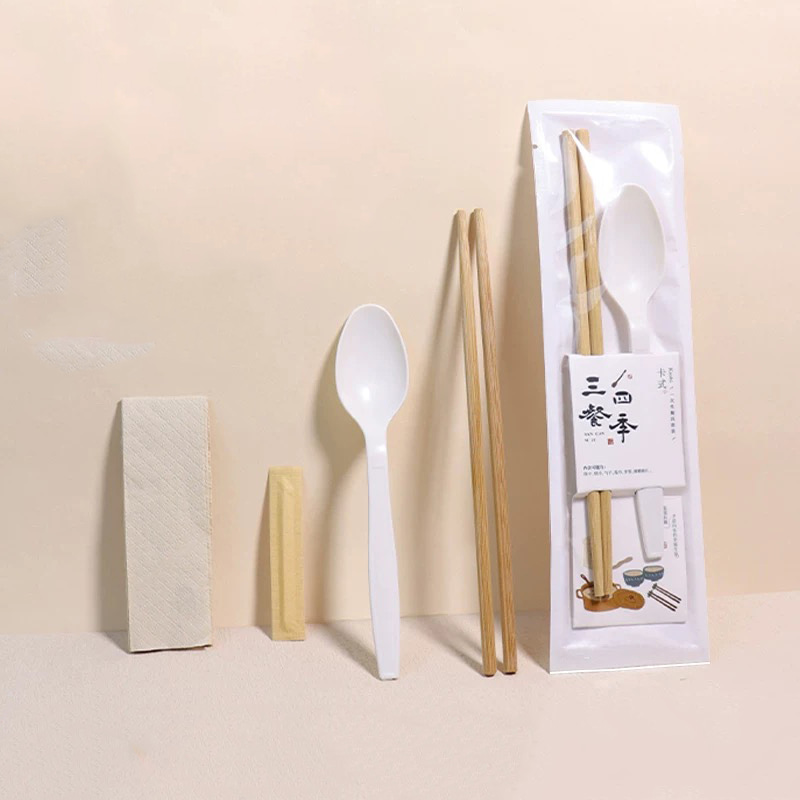 Eco-amica Chopsticks cum cochleari PROMPTU Cochlear et Bamboo DENTISCALPIUM Cutlery Degradable Paper film Set