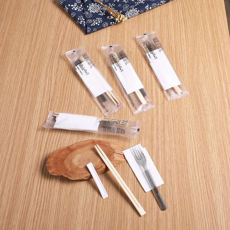 PROMPTU Bamboo Chopsticks cum furca et Papernapkin Frosted composita film Set